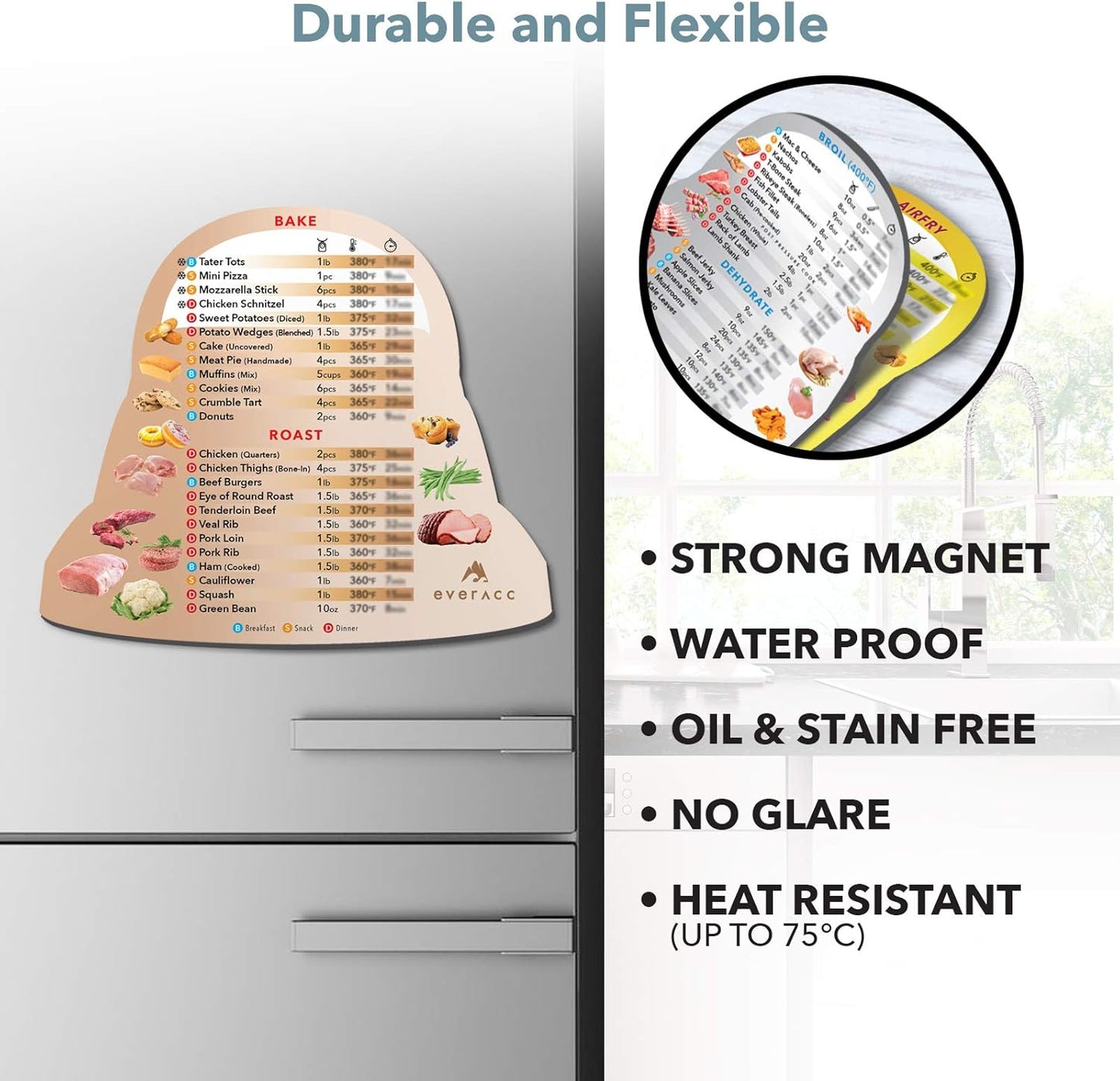 Air Fryer Magnetic Cheat Sheet Set, Instapot Air Fryer Accessories Cooking Times Chart, Instant Pot Airfryer Oven Frying Guide Cookbook Magnets (Metallic)