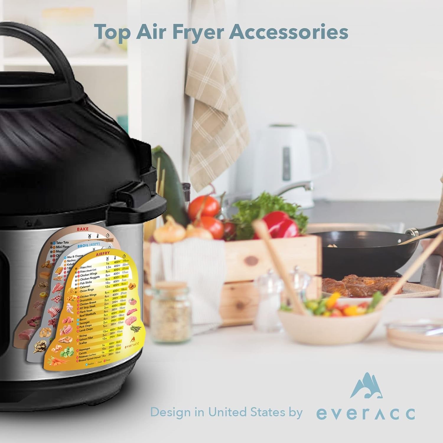 Air Fryer Magnetic Cheat Sheet Set, Instapot Air Fryer Accessories Cooking Times Chart, Instant Pot Airfryer Oven Frying Guide Cookbook Magnets (Metallic)