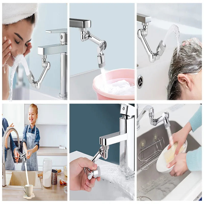 AquaTwist™ 1080° Rotating Faucet Sprayer – Universal Metal Tap Extender with Aerator Nozzle & 22/24mm Adaptor