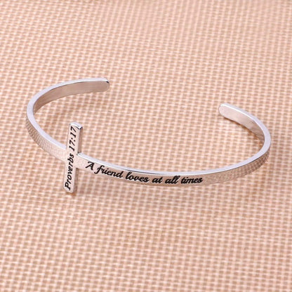 Cross Bracelet - Christian Gifts for Mom Daughter Friends Teacher Women - Engraved Quote Religious Cuff Bangle Bible Verse Confirmation Baptism Gifts