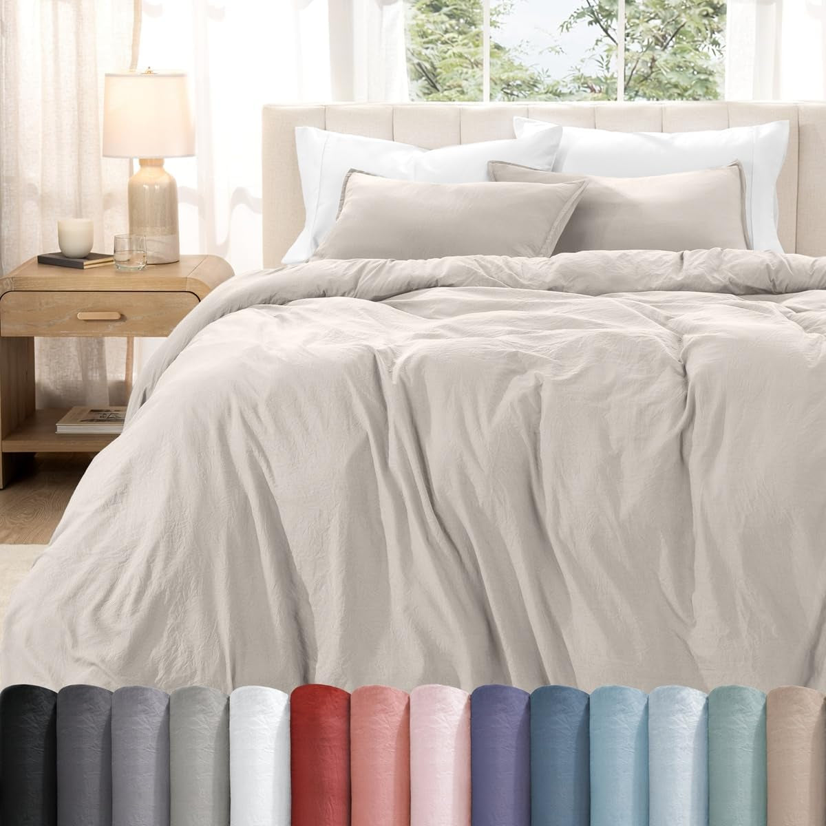 Microfiber Duvet Cover Set - Ultra Soft Washed Microfiber - Twin/Twin Extra Long - Linen-Like Look - Easy Care - Breathable Fabric - Our Softest Duvet Cover Set (Twin/Twin XL, Fog)