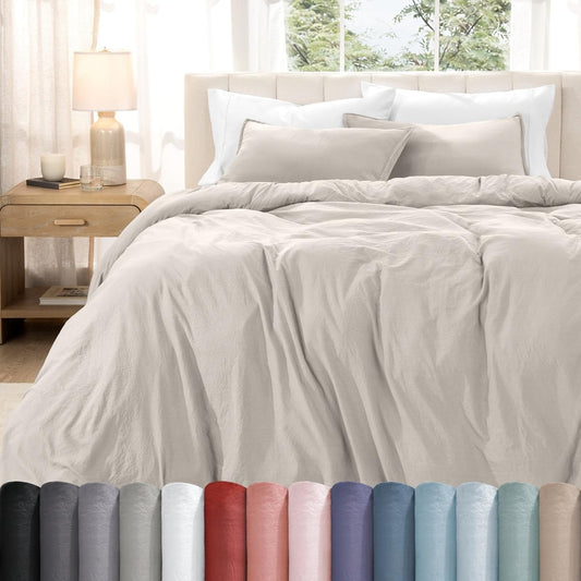 Microfiber Duvet Cover Set - Ultra Soft Washed Microfiber - Twin/Twin Extra Long - Linen-Like Look - Easy Care - Breathable Fabric - Our Softest Duvet Cover Set (Twin/Twin XL, Fog)